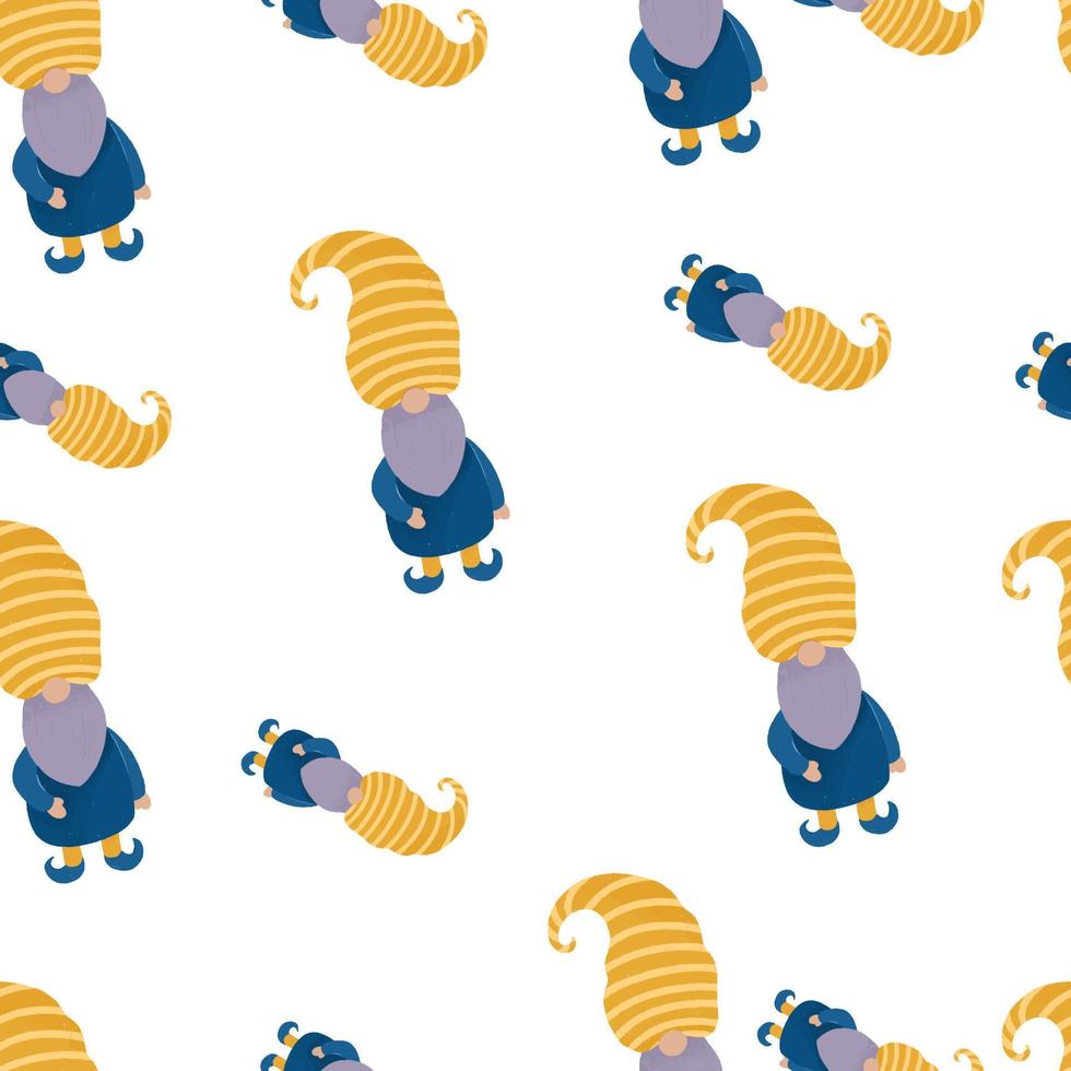 Seamless pattern Cute dwarf, cute gnome with yellow hat vector