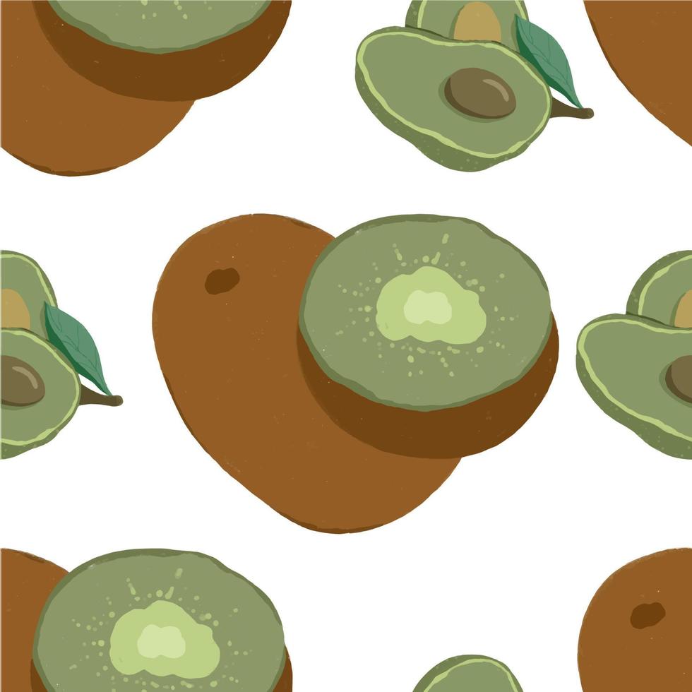 Seamless pattern avocado and Kiwi fruit illustration hand drawn vector