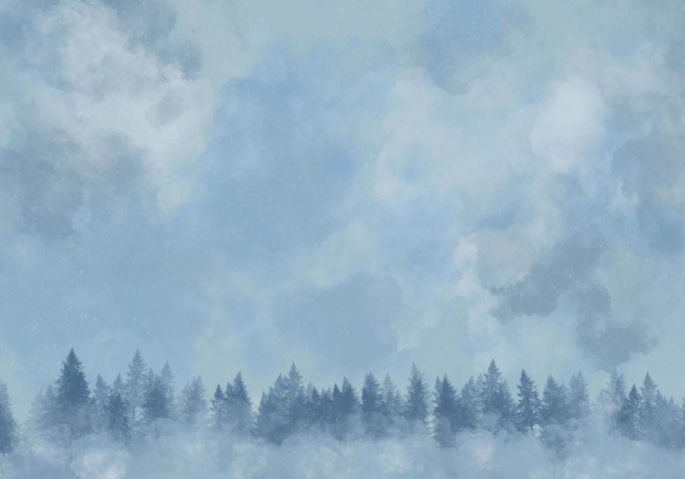 Winter landscape. Snow in the pine forest. Digital watercolor painting, misty texture and snowflakes. Represents the cold. There is a copy space. christmas and new year illustration concept photo