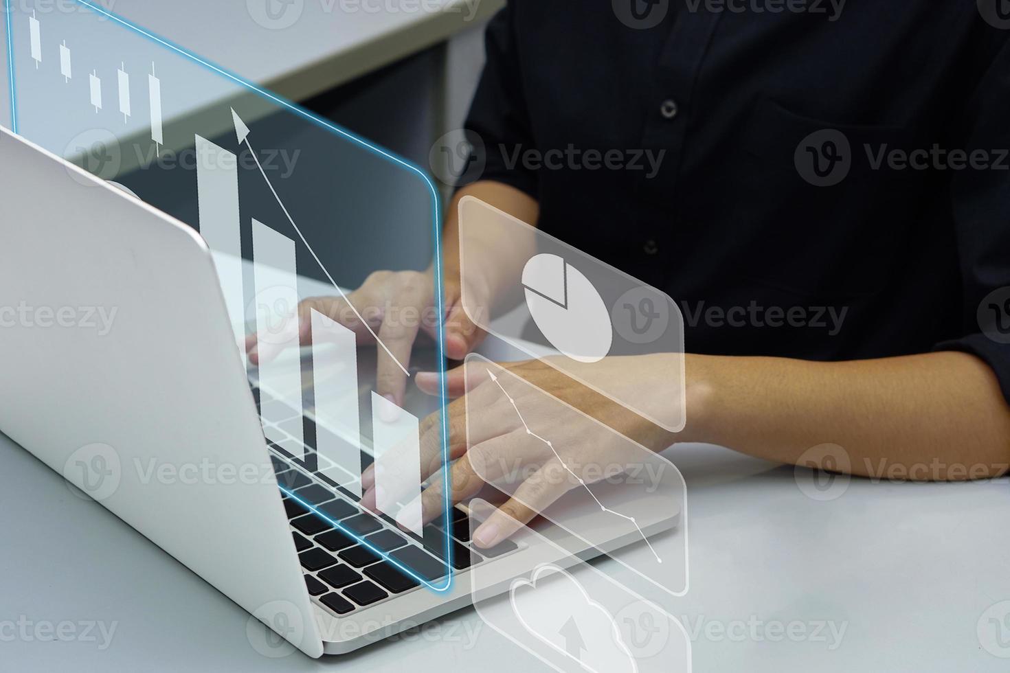 Business finance data analytics graph, profit and finance performance on virtual screen. Finance and technology concept. photo