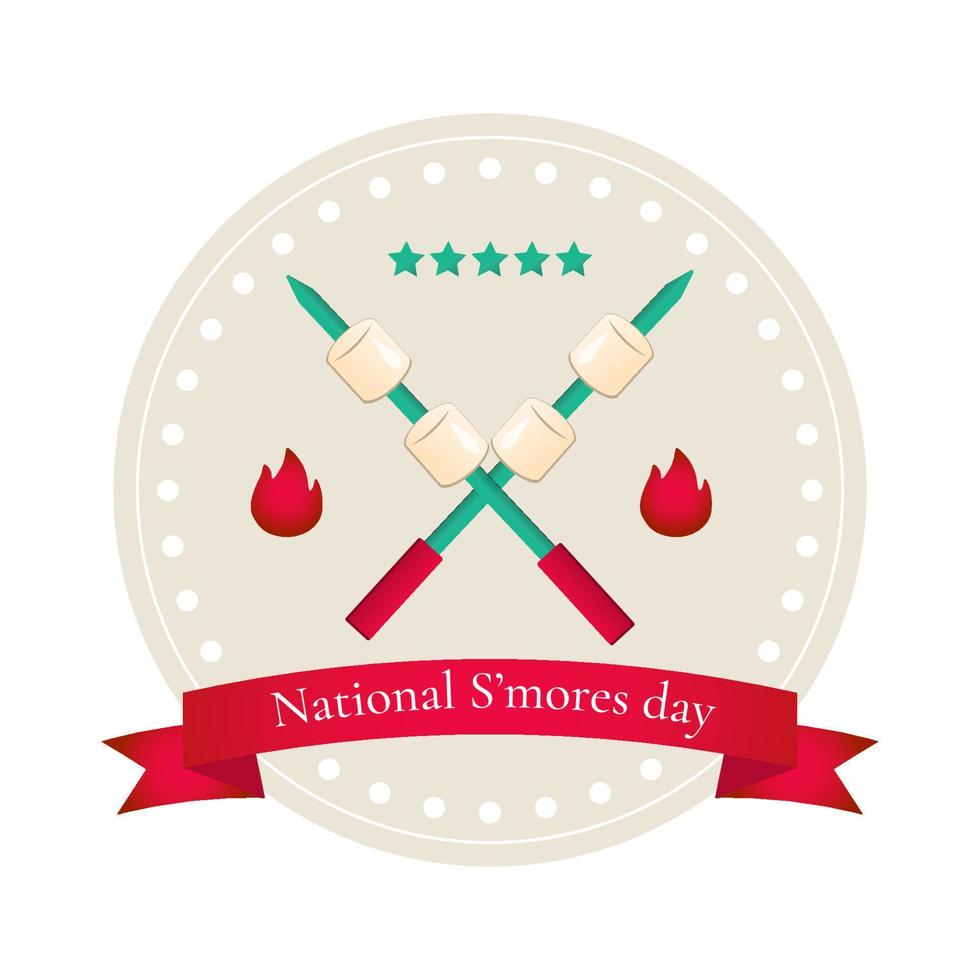 etiqueta o emblema del logotipo de la tienda del día nacional de smores para su diseño. inscripción festiva con smores y hoguera. ilustración vectorial vector