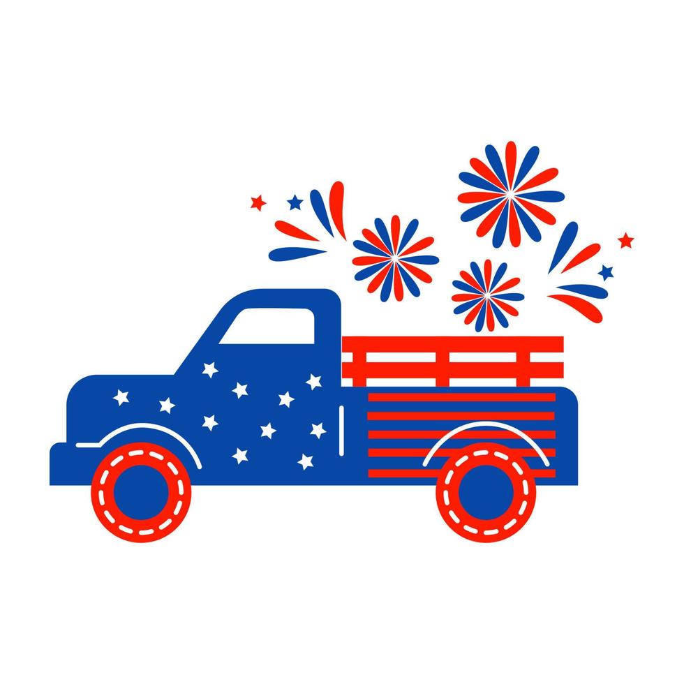 icono camión ameican día de la independencia ilustraciones patrióticas. lindos estampados vectoriales para el 4 de julio. elementos de diseño del día de la independencia en los colores de la bandera nacional estadounidense. vector