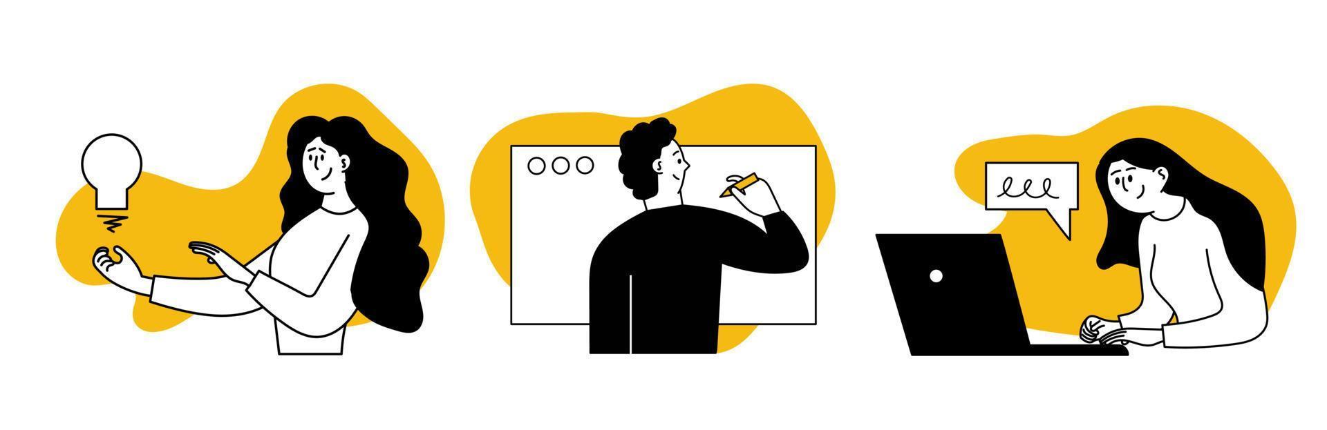 Productivity project set business vector illustration concept. Management work and schedule task success. Office planning strategy and organization efficiency process. Effective performance workflow