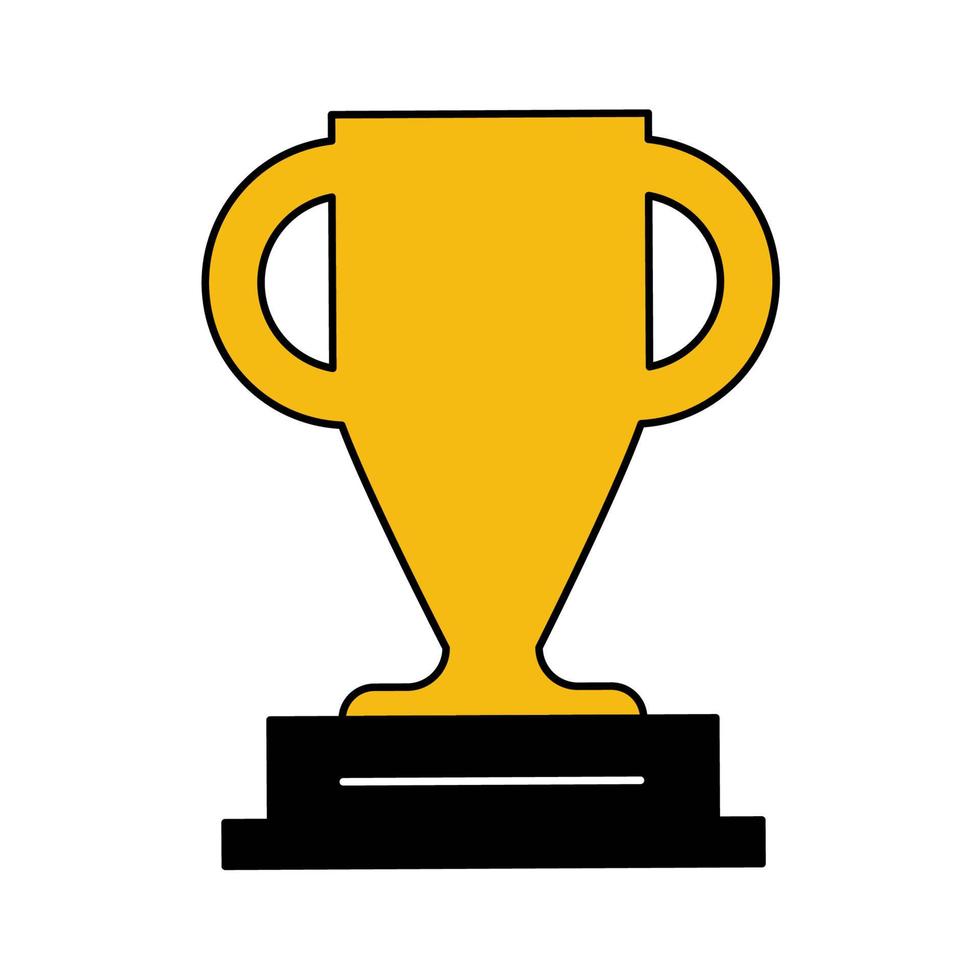 Golden cup trophy winner award. Gold symbol prize football team champion vector. Yellow victory sport metal background. Success competition graphic. First place world flat championship reward medal. vector