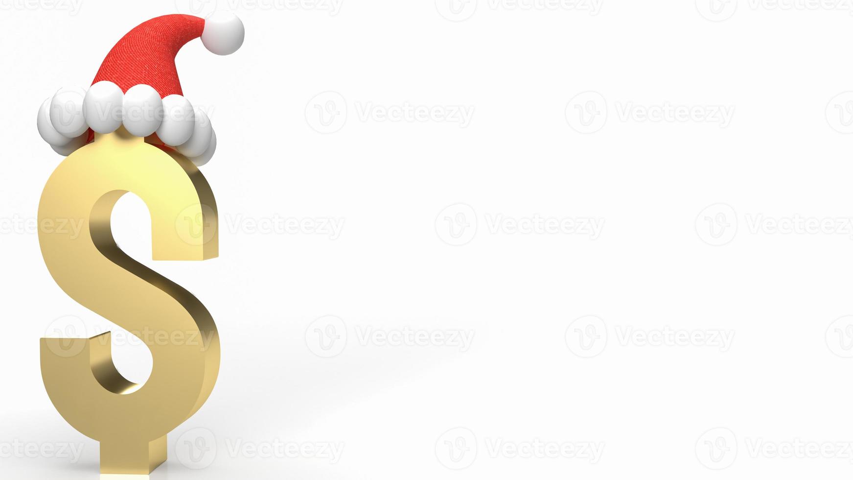 The gold dollar symbol and Santa hat on white background  3d rendering photo