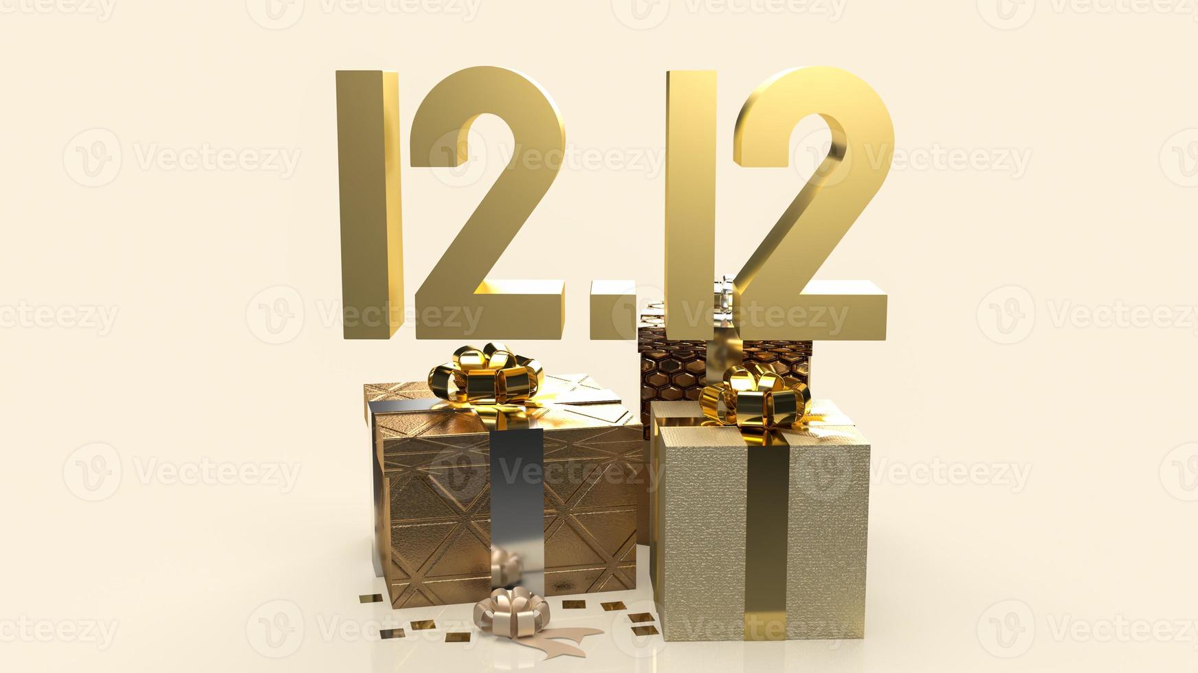 The gold 12.12 and gift box on gold background for shopping day or promotion marketing 3d rendering photo