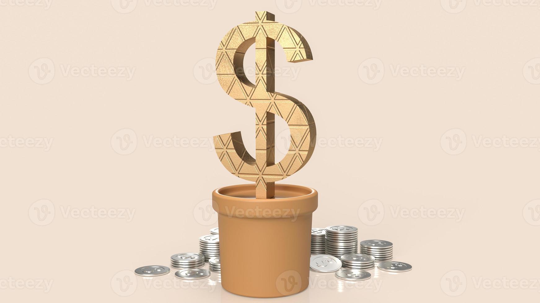 gold dollar symbol in plant for business concept 3d rendering photo