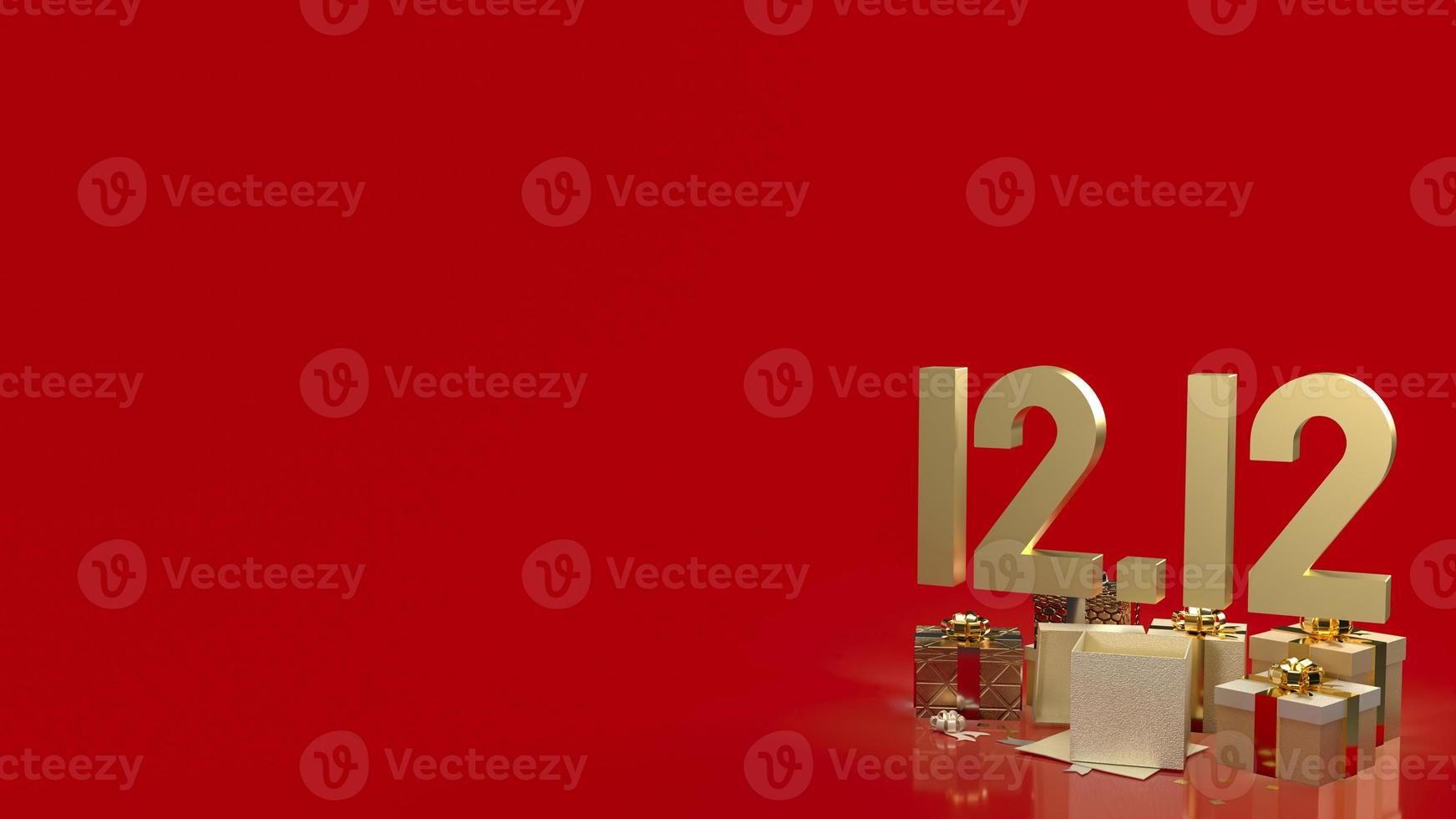 The gold 12.12 and gift box on red background for shopping day or promotion marketing 3d rendering photo
