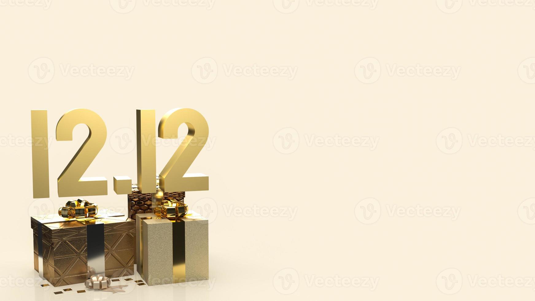 The gold 12.12 and gift box on gold background for shopping day or promotion marketing 3d rendering photo