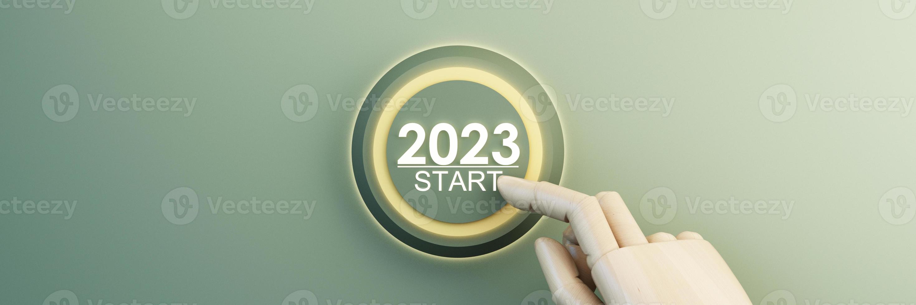 Countdown start new year 2023 with the vision and perspective of planning to achieve goals. concept for the future business and management. in cartoon illustration on pastel background. 3d rendering photo