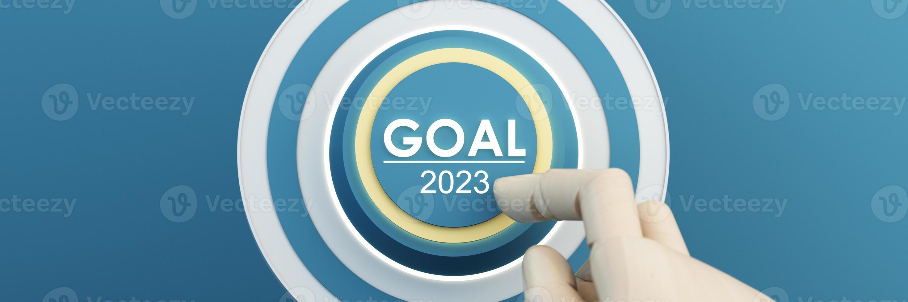 Countdown start new year 2023 with the vision and perspective of planning to achieve goals. concept for the future business and management. in cartoon illustration on pastel background. 3d rendering photo