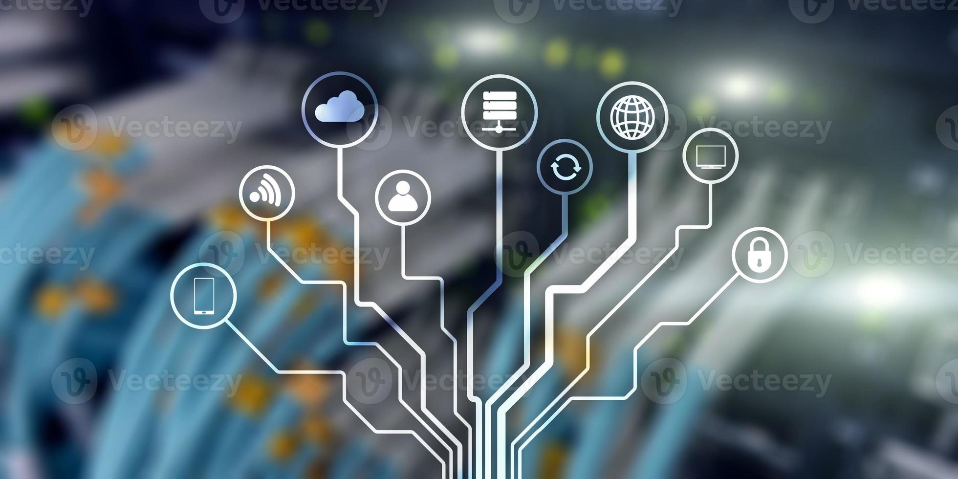 IOT. Internet of Things. Information Communication Network. Artificial Intelligence. Website banner. Datacenter background photo