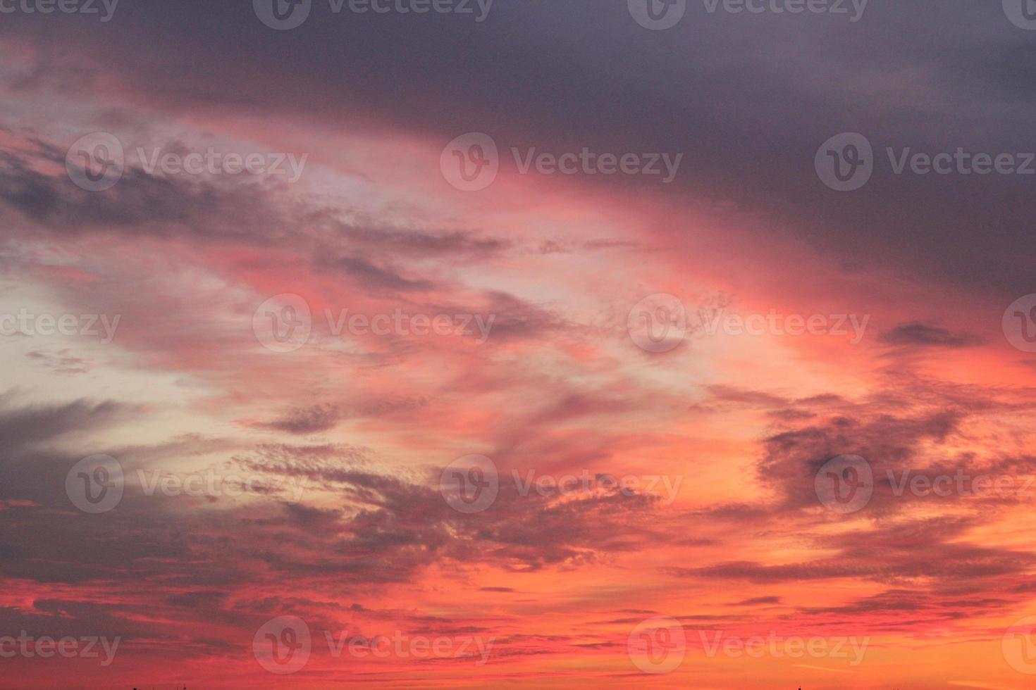 Colorful cloudy twilight beautiful sky cityscape sunset and morning sunrise. Dramatic evening night early morning view with city buildings silhouette. Panoramic background concept. Copy space for text photo