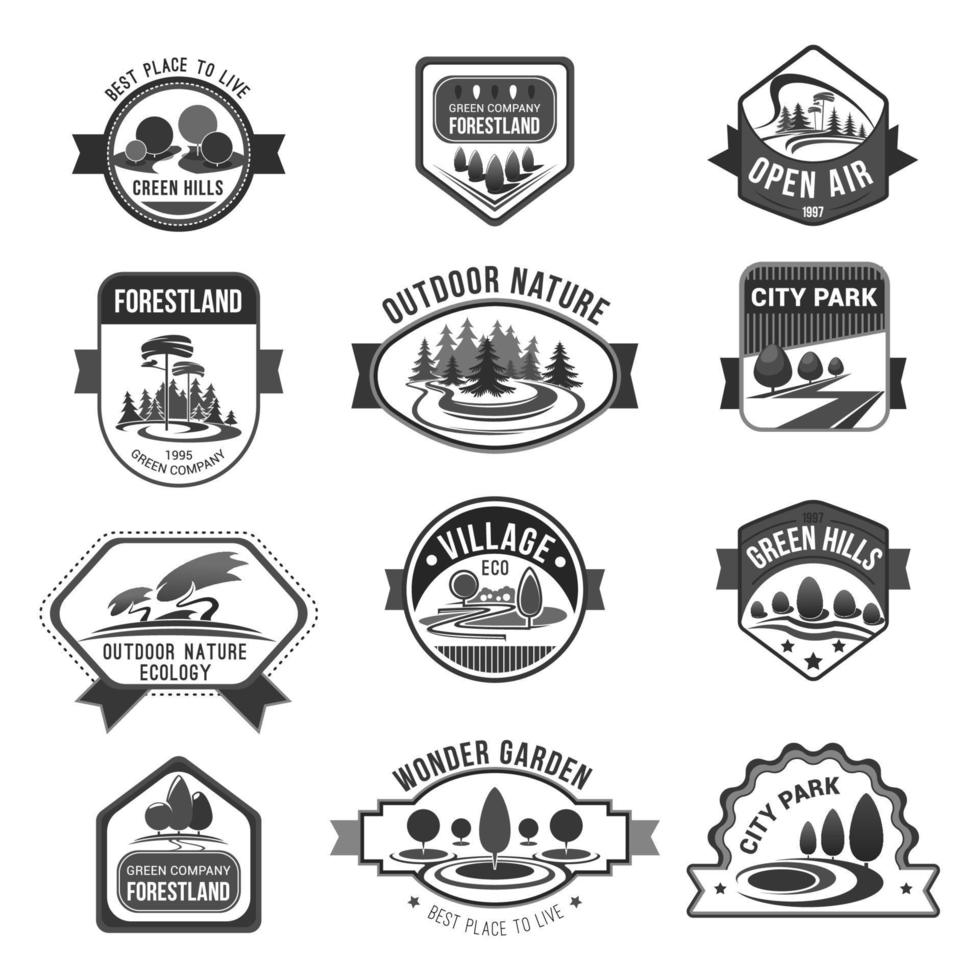 Green nature city parks company vector icons set