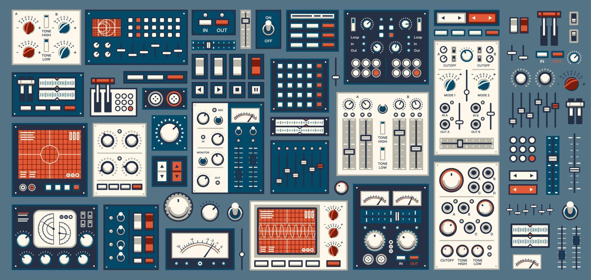 Retro dashboard, control panel switch and buttons vector