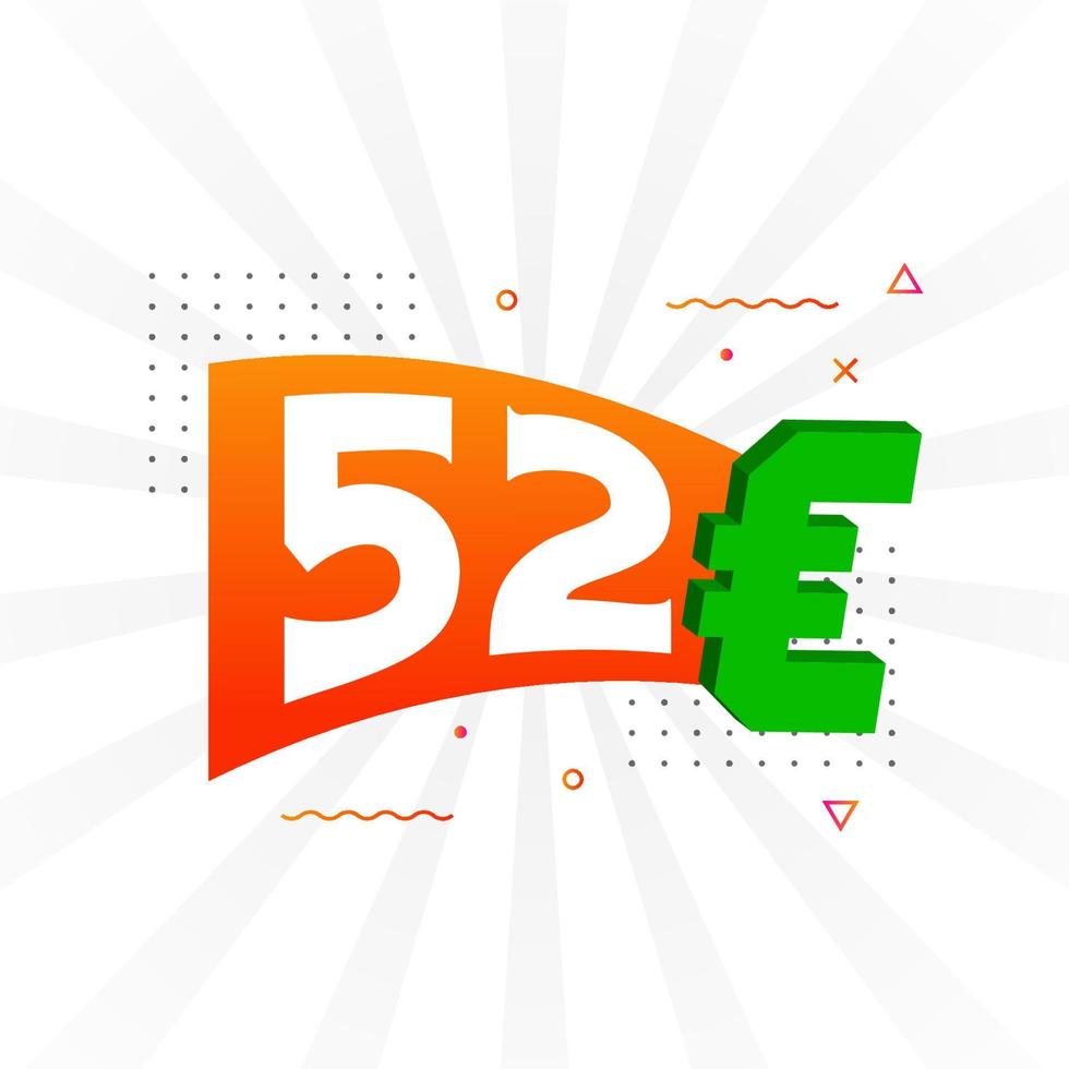 Símbolo de texto vectorial de moneda de 52 euros. 52 euros vector de stock de dinero de la unión europea