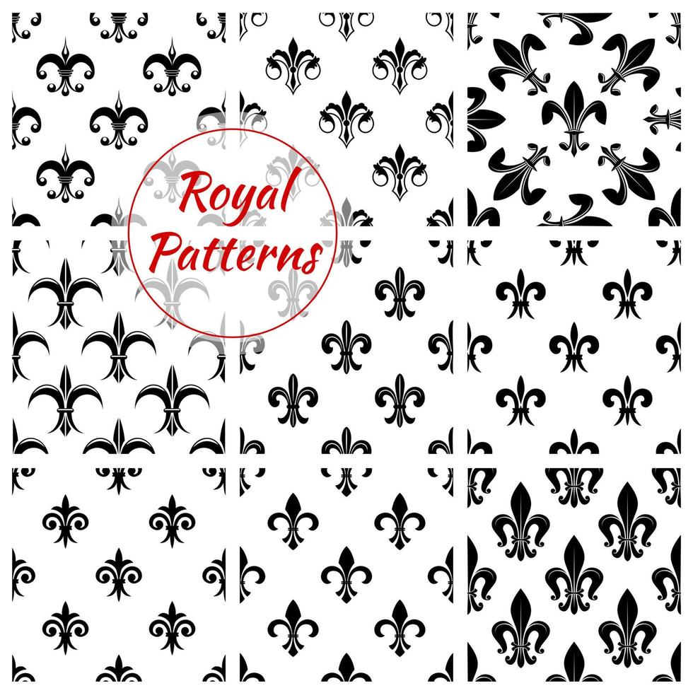 Royal lily flower fleur-de-lis floral patterns set vector