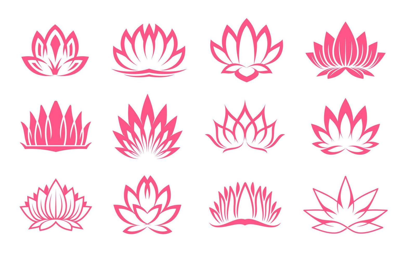 Pink lotus icons, Buddhism, asian culture symbols vector