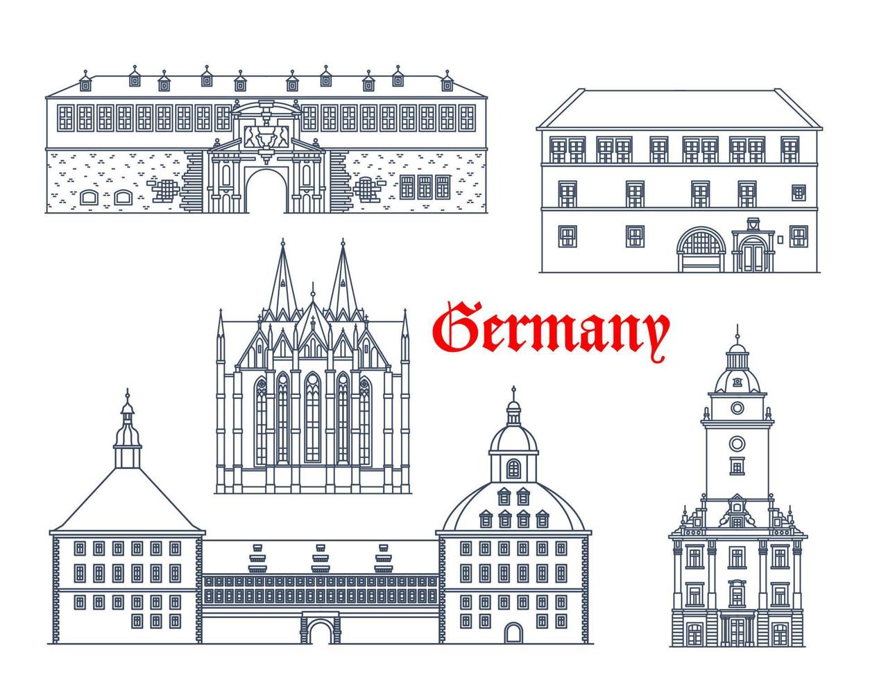 Germany, Gotha, Muhlhausen and Erfurt buildings vector