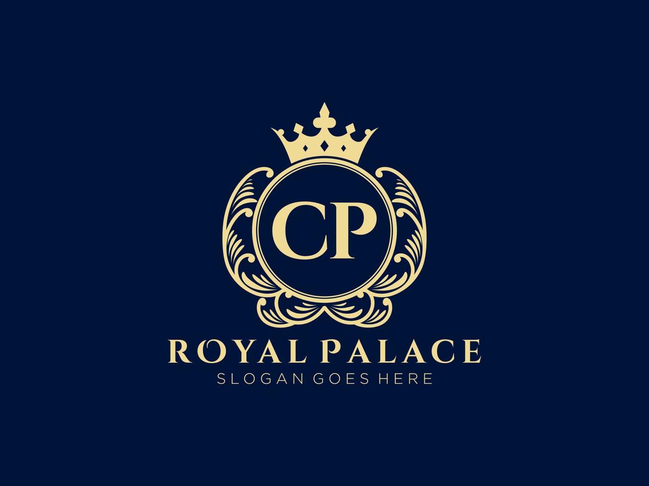 Letter CP Antique royal luxury victorian logo with ornamental frame. vector