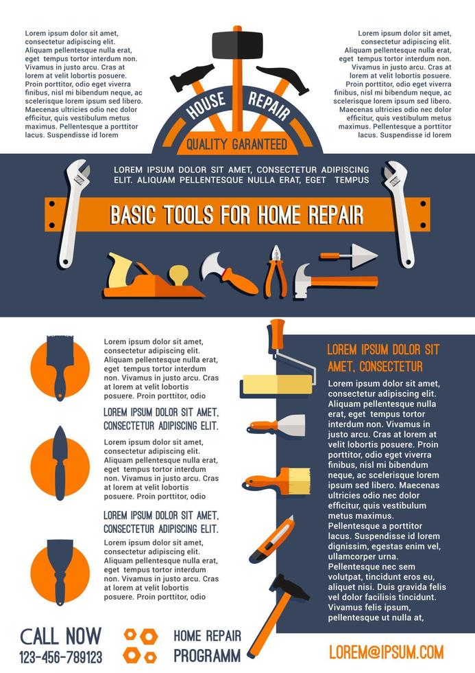 Vector home repair and painting work tools poster