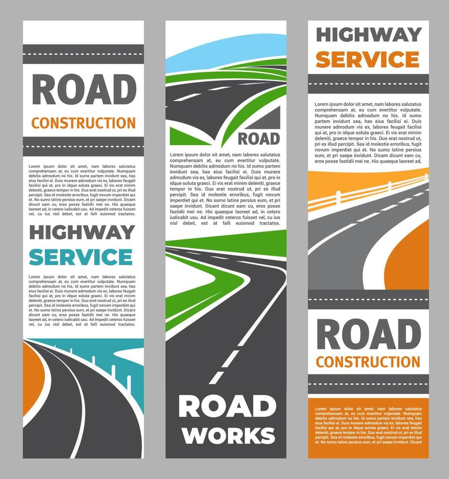 construcción de carreteras, pancartas del servicio de reparación de carreteras vector