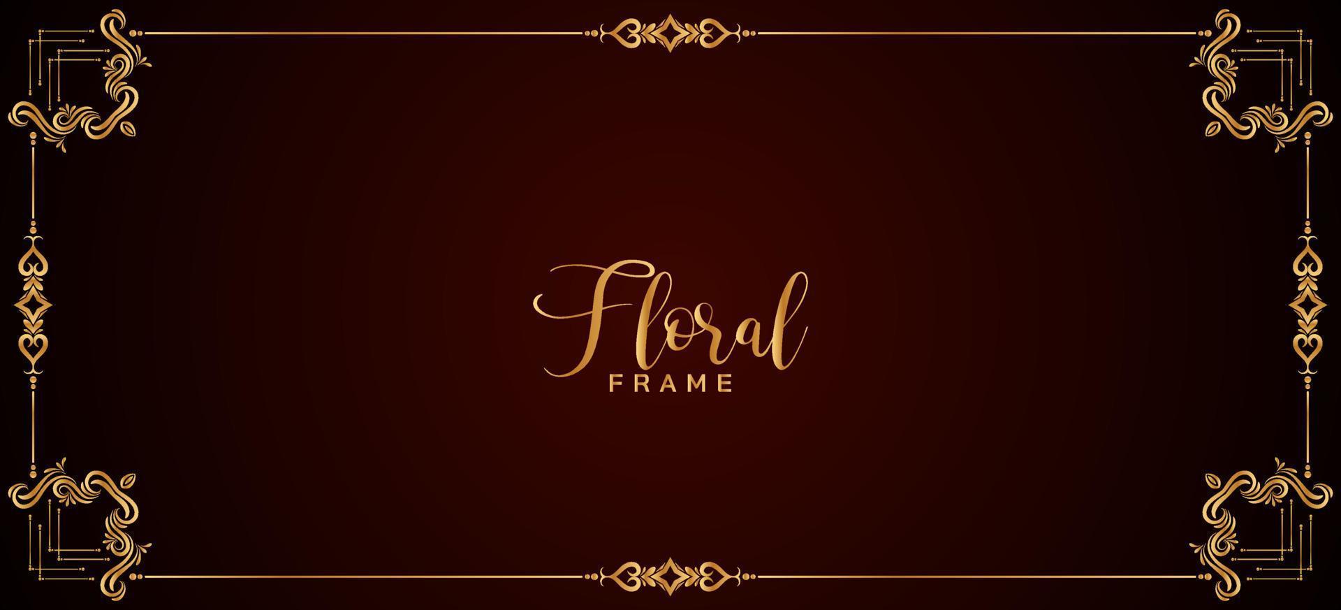Abstract golden floral frame border red banner design vector