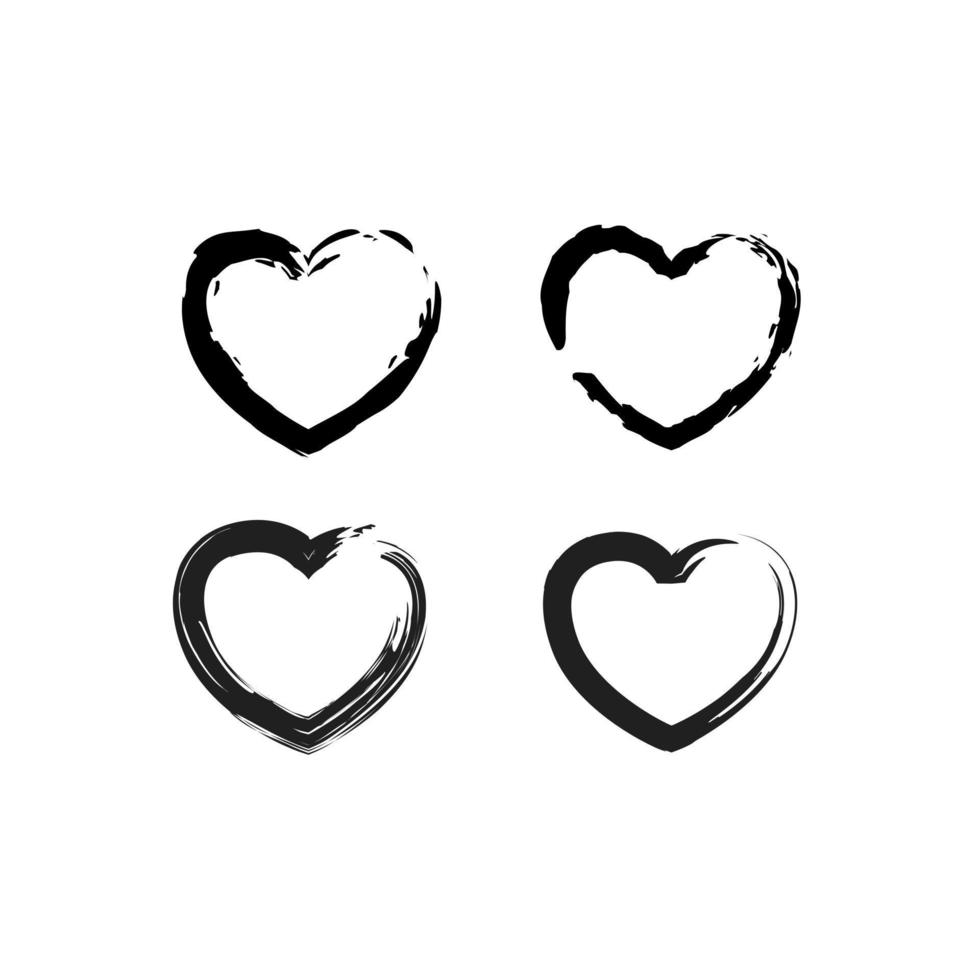 Brush Stroke Grunge Hearts Vector Set.