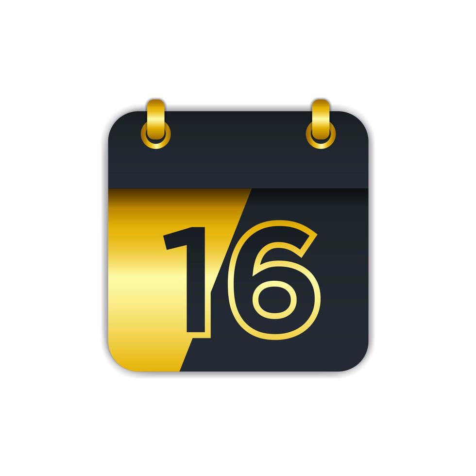 icono de calendario de oro negro con el 16. fácil de editar para agregar el nombre del mes. Perfecto para decoración y más. eps 10 vectoriales vector