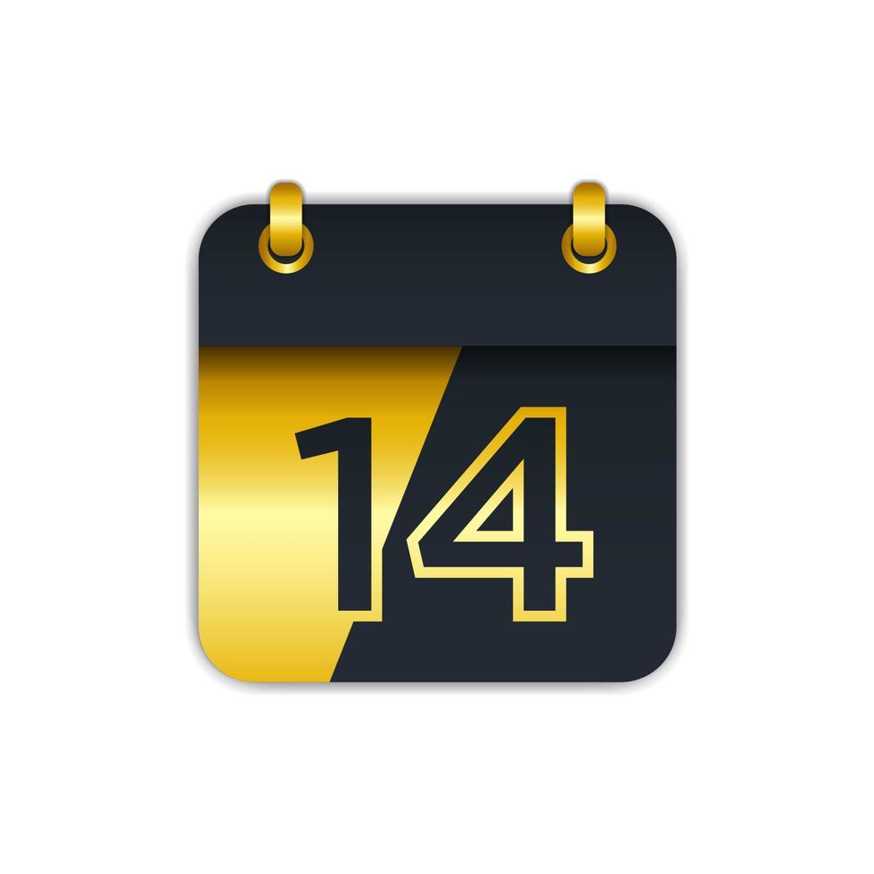 icono de calendario de oro negro con el 14. fácil de editar para agregar el nombre del mes. Perfecto para decoración y más. 10 pasos vectoriales vector