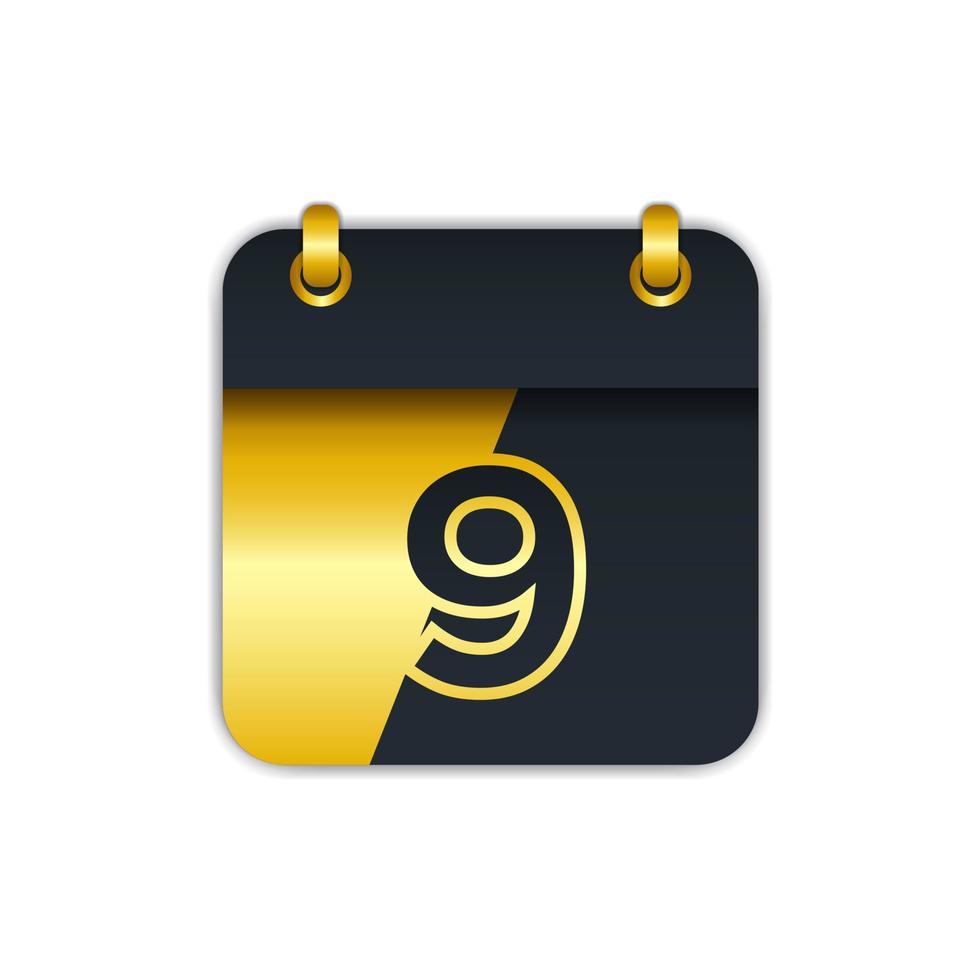 black gold calendar icon with the 9th. easy to edit to add the name of the month. perfect for decoration and more. eps 10 vector