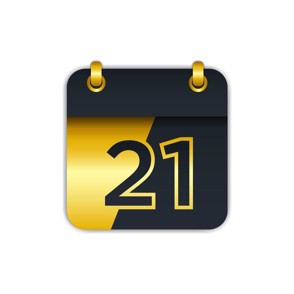 icono de calendario de oro negro con el 21. fácil de editar para agregar el nombre del mes. Perfecto para decoración y más. 10 pasos vectoriales vector