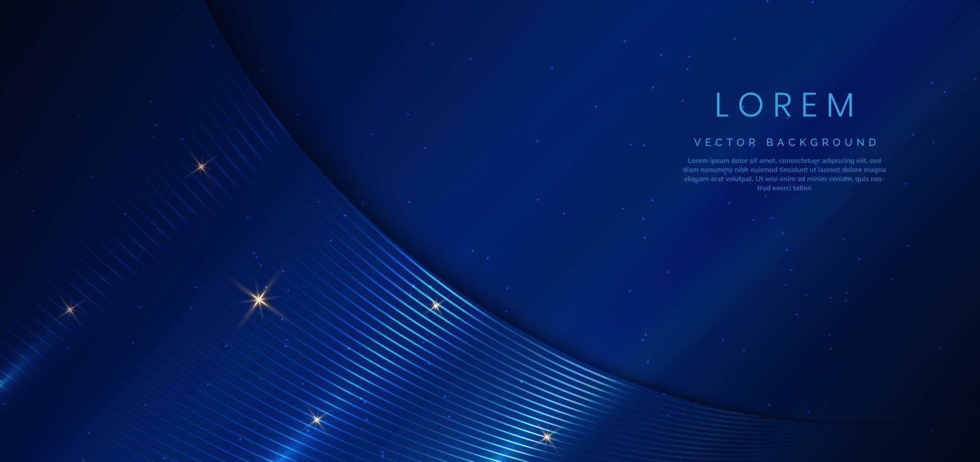 Abstract luxury golden lines curved overlapping on dark blue background. Template premium award design. vector