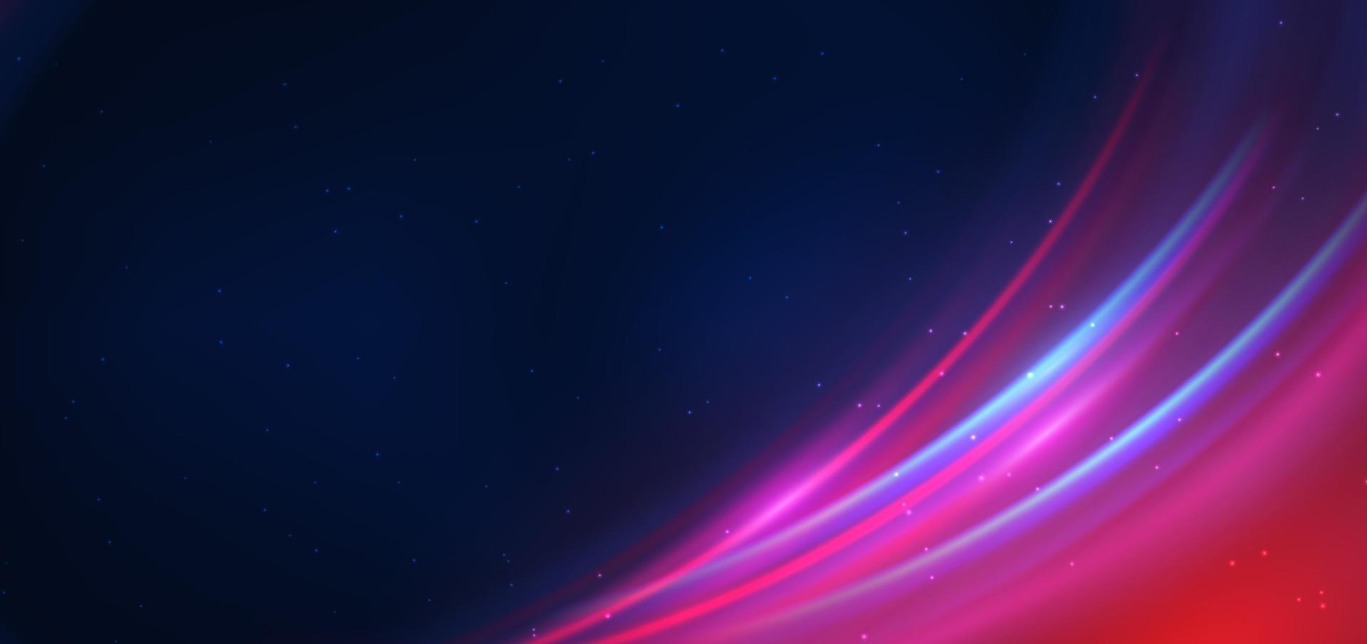 tecnología abstracta círculo de neón futurista líneas de luz azul y rosa brillantes con efecto de desenfoque de movimiento de velocidad sobre fondo azul oscuro. vector