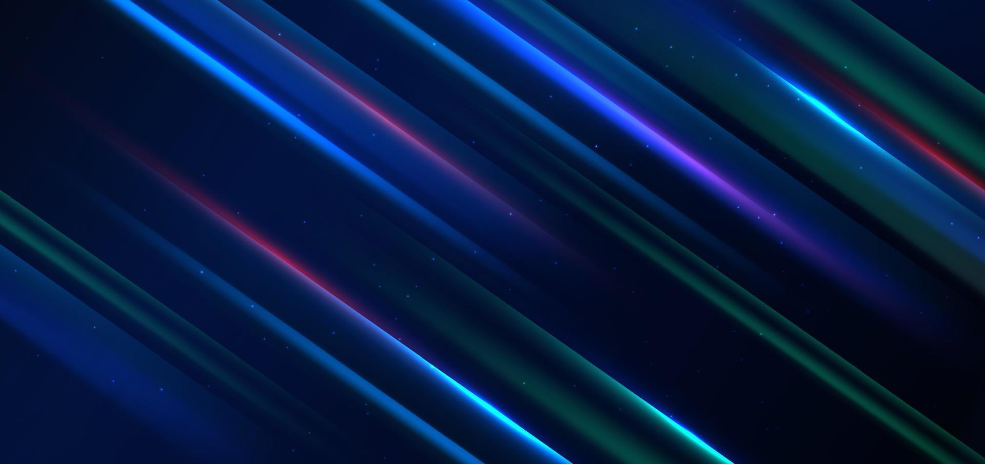 tecnología abstracta líneas de luz azul y roja brillantes futuristas con efecto de desenfoque de movimiento de velocidad sobre fondo azul oscuro. vector