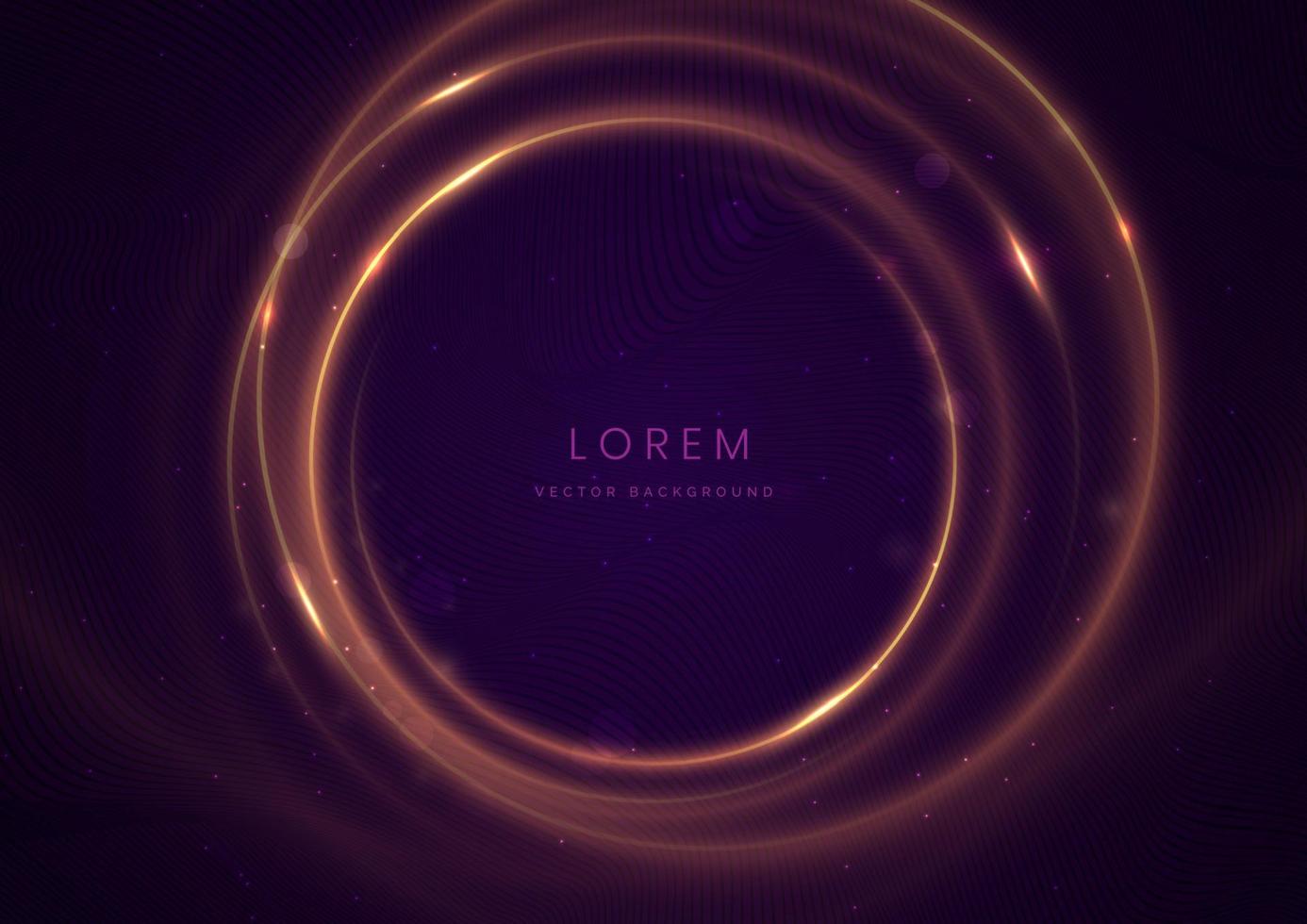 Gold circle frame luxury on dark purple background with lighting effect and sparkle with copy space for text. vector