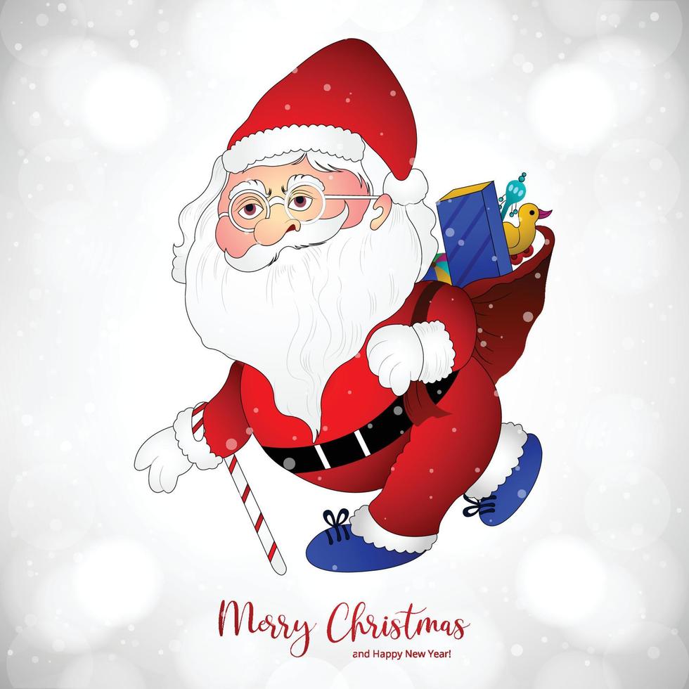 Merry christmas and happy new year greeting card with santa claus winter background vector