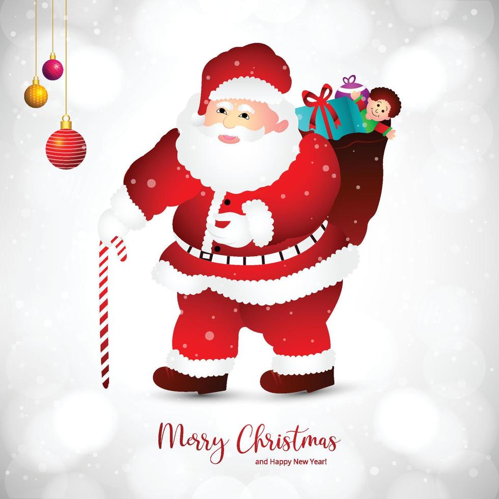 Merry christmas and happy new year greeting card with santa claus winter background vector