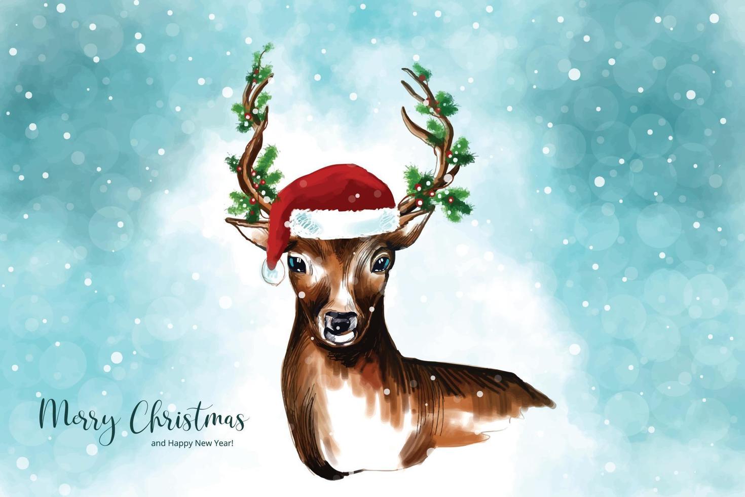 New year and christmas winter landscape background with deer card design vector