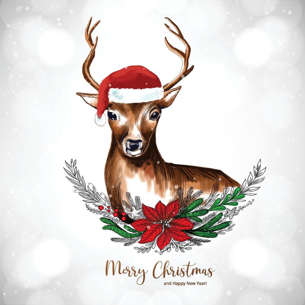 Cute deer for merry christmas celebration card background vector