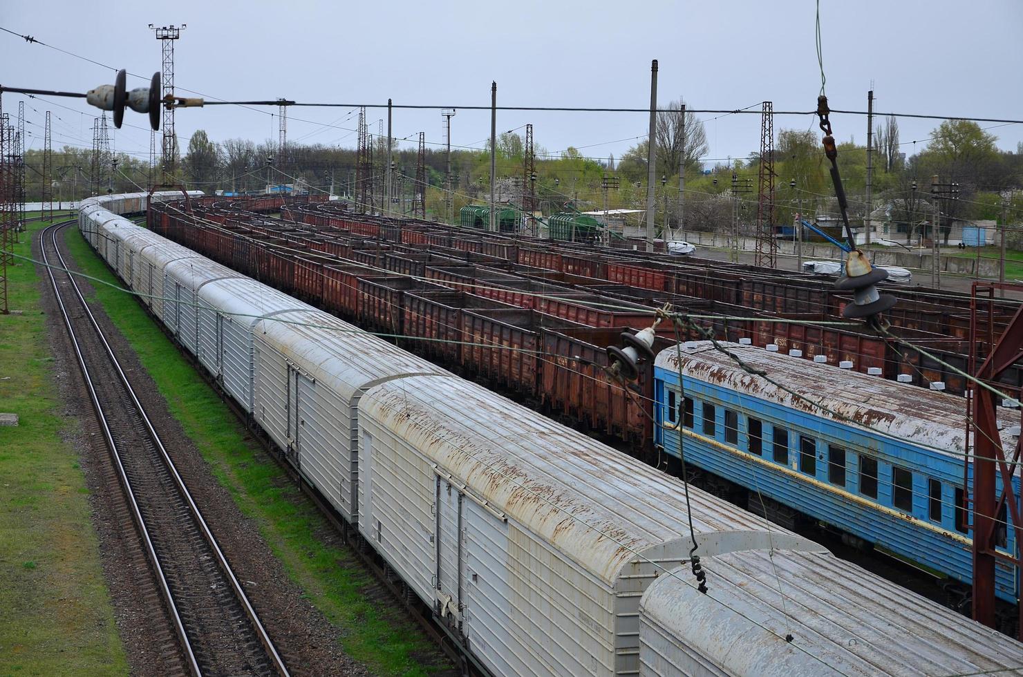 PAVLOGRAD. UKRAINE - MARCH 4, 2022 A huge number empty freight cars are in the Pavlograd railway de photo