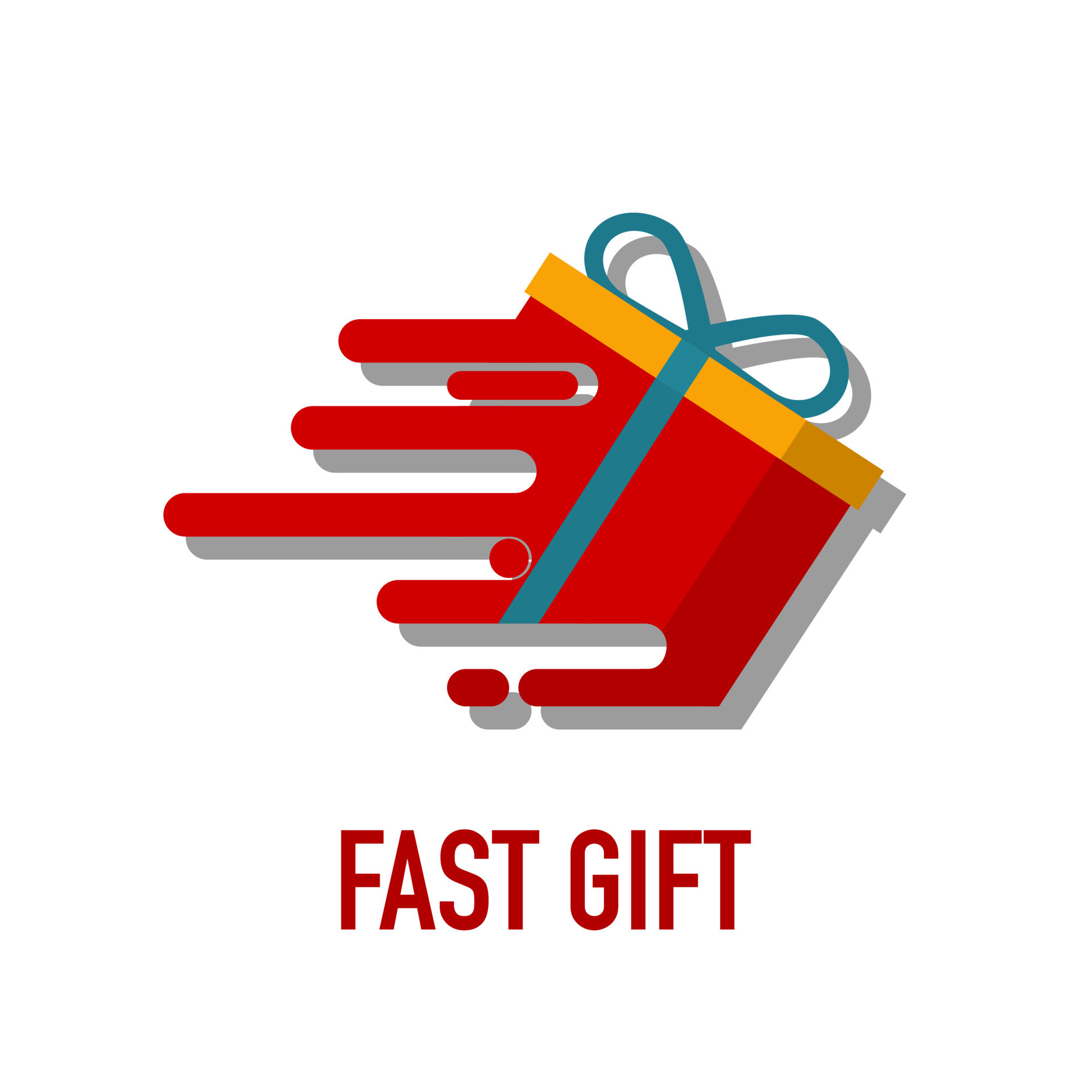 Fast gift delivery service, red gift box with yellow ribbon on moving