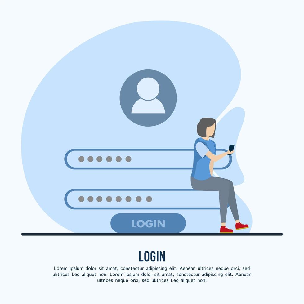 Online account registration and login concept. woman who registers or logs in to an online account with a user interface. Secure login and password. flat vector illustration