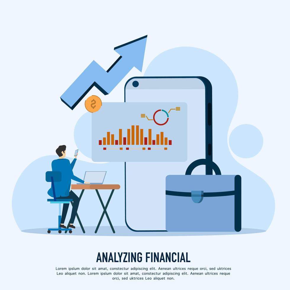 estrategia de planificación de ideas de negocios, lluvia de ideas, concepto analítico. análisis de datos para el concepto de inversión en finanzas empresariales con gente de negocios que trabaja en el panel de gráficos del monitor. vector