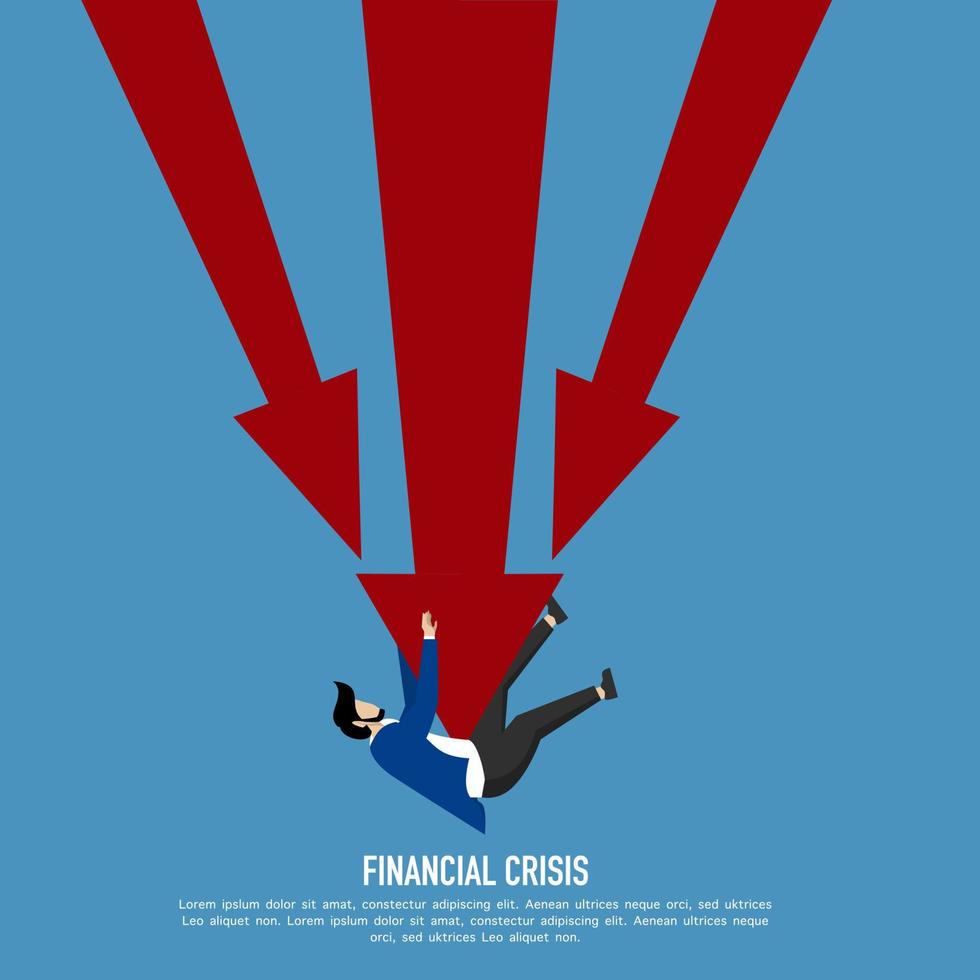 Bankrupt concept. Businessman stabbing graphic. economic downturn, profit and loss, business and finance, crisis, loss of money business vector. Financial downturn arrow, global recession effect. vector