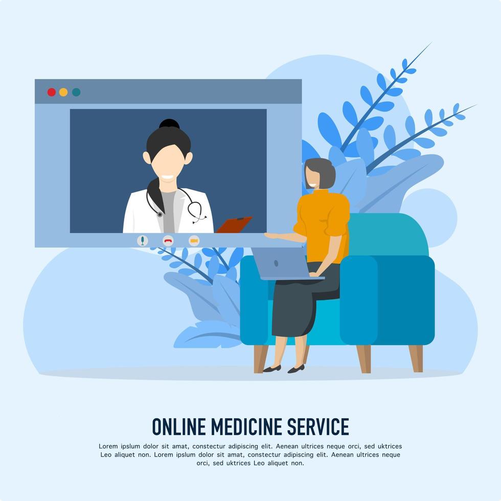 woman doing health consultation. laptop screen with female therapist on chat on messenger and online consultation. Ask the doctor. Online medical advice or consulting services, telemedicine, cardiolog vector