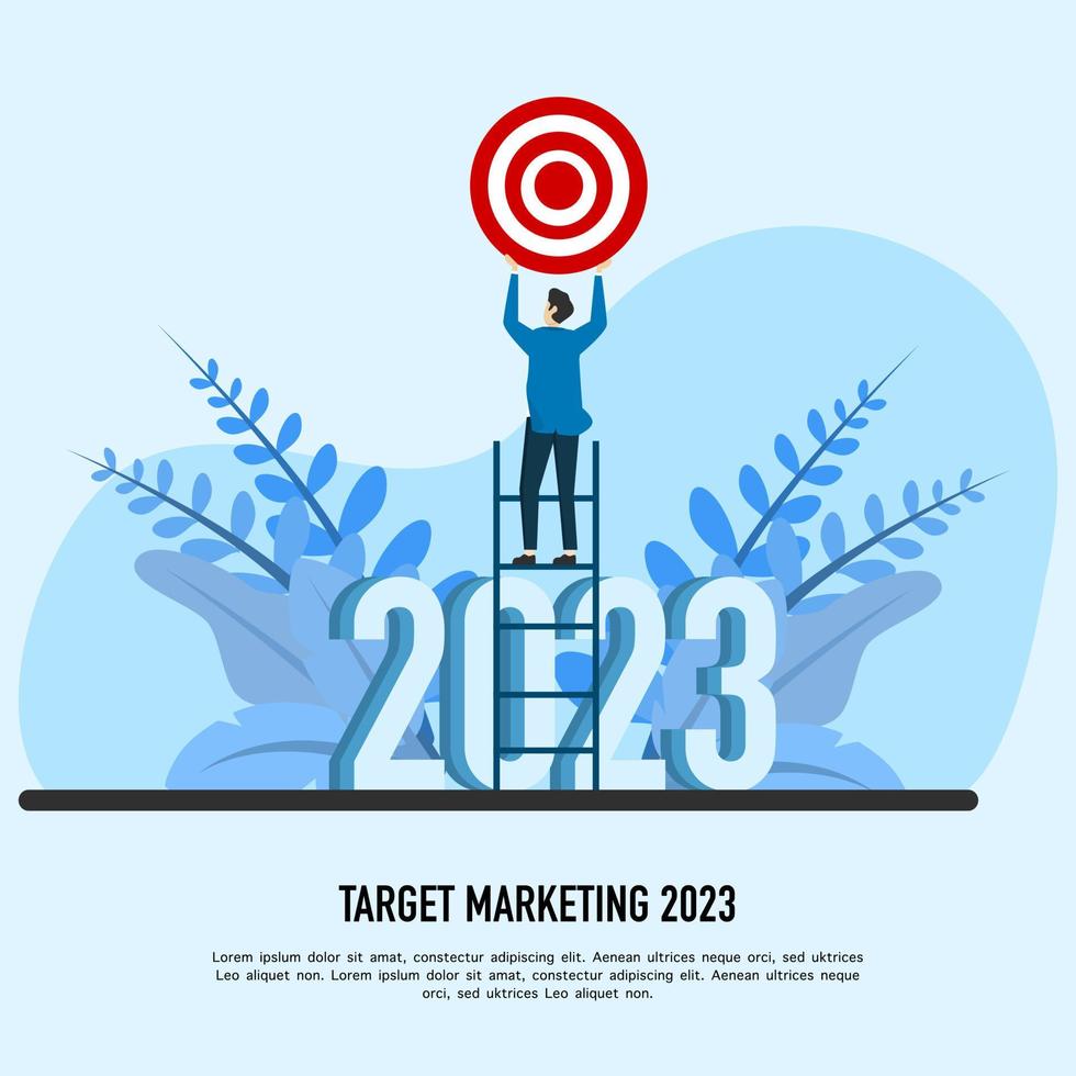 New Year's 2023 targets and goals. Business people who set targets in 2023. Plan for the future. Year 2023 Successful Financial Opportunity vector