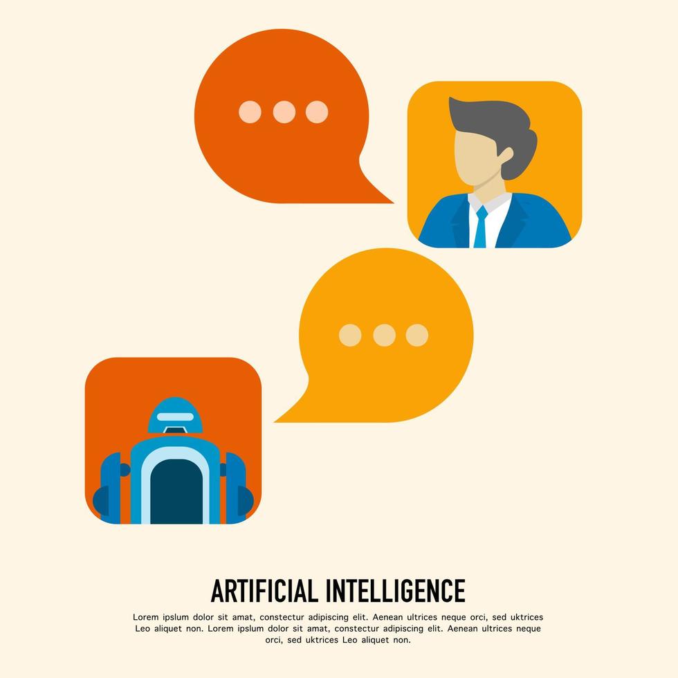 hable con un chatbot en línea dentro de una burbuja de chat. concepto de inteligencia artificial. tecnología digital. robot de reemplazo humano. vector