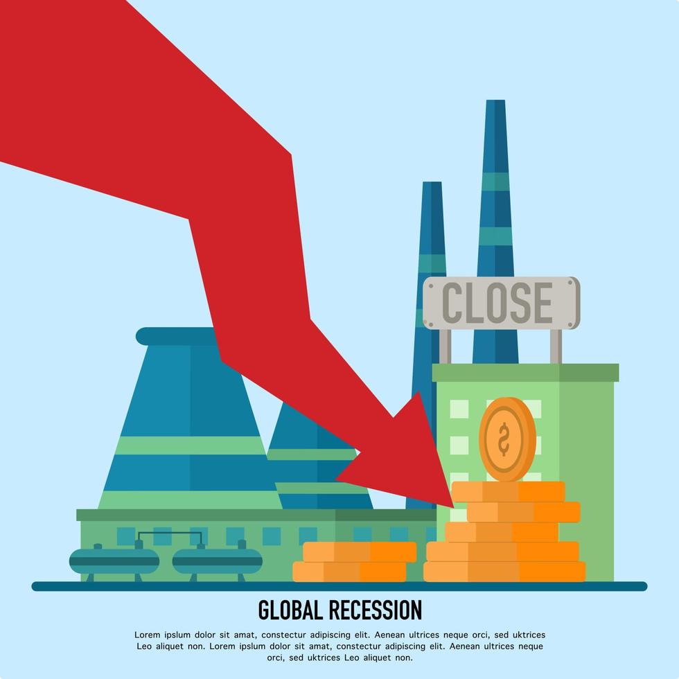 bankruptcy concept. the company went bankrupt because of the global recession. The sinking of business processes in the financial crisis. Problems repaying economic loans and budget collapses. vector