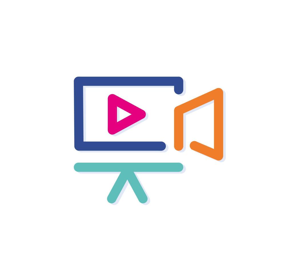 Abstract colorful monitor-video logo-icon. Modern lines with new pop